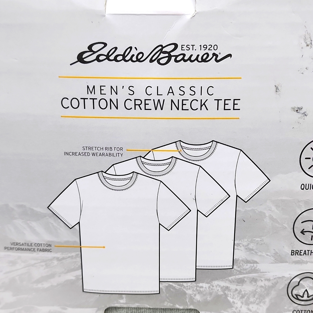EDDIE BOUER MEN'S CLASSIC COTTON CREW NECK TEE, WHITE GRAY & BLACK - Picture 3 of 6